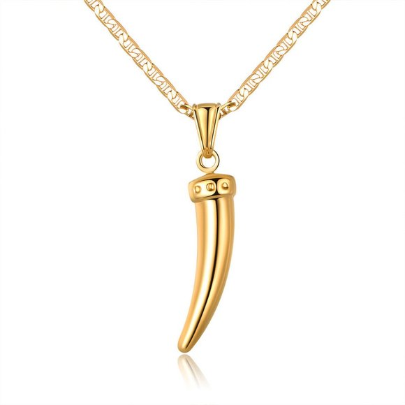 18k Gold Shark Tooth 24" Marina Chain + Pendant